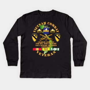 Vietnam Combat Cavalry Veteran w Charlie - 2nd Bn 8th Cav COA - 1st Cav Div SSI Kids Long Sleeve T-Shirt